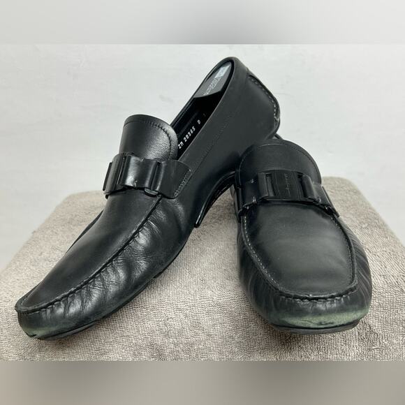 Salvatore Ferragamo Sardegna Driver Loafers Men Black Leather Shoes Size 13 D - Picture 4 of 11